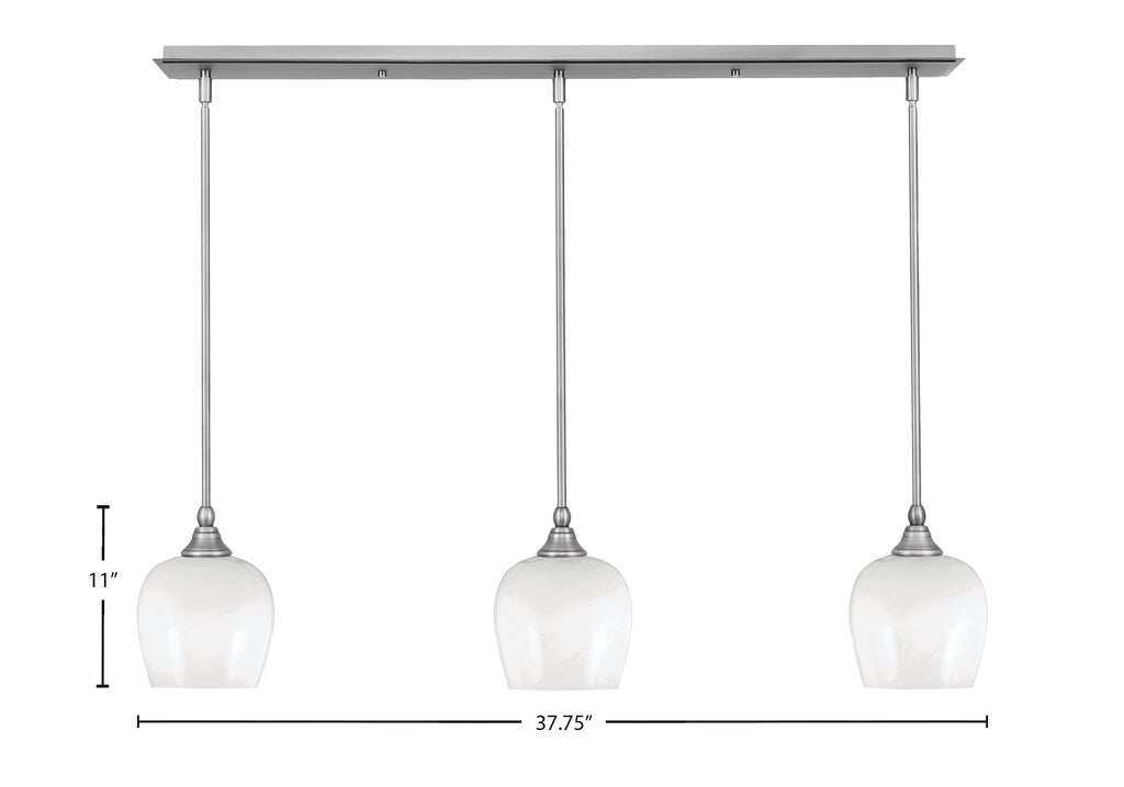 Stem Three Light Linear Pendalier in Brushed Nickel with 6" White Marble Shade