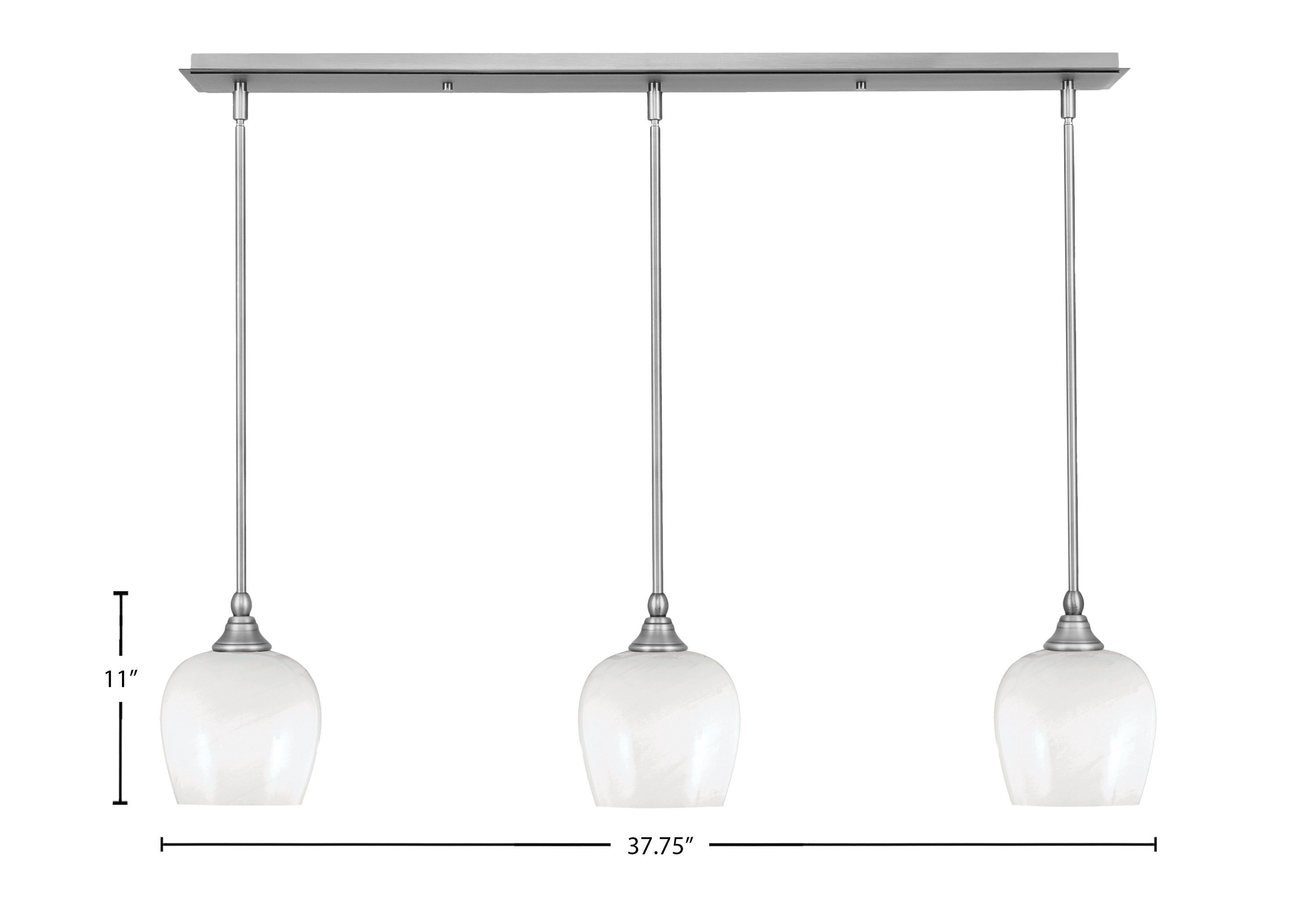 Stem Three Light Linear Pendalier in Brushed Nickel with 6" White Marble Shade