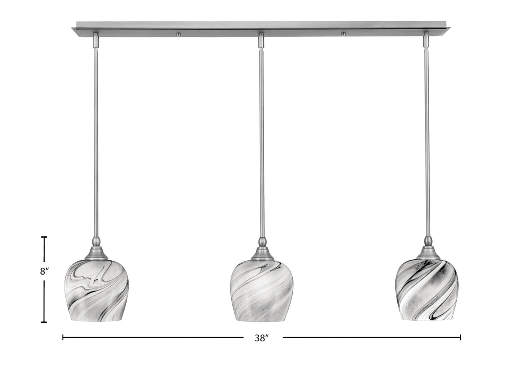 Stem Three Light Linear Pendalier in Brushed Nickel with Onyx Swirl Shade