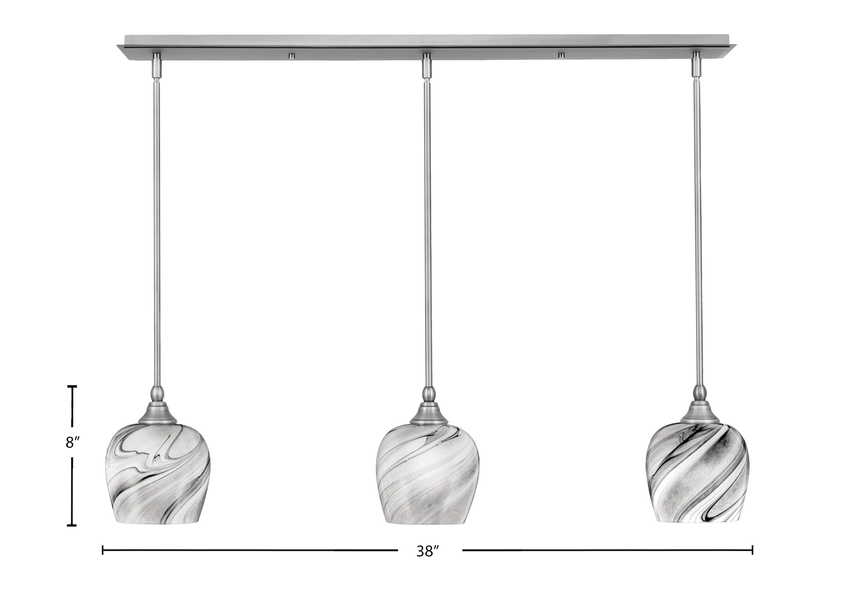 Stem Three Light Linear Pendalier in Brushed Nickel with Onyx Swirl Shade