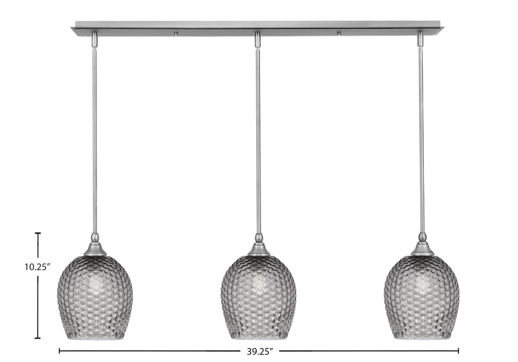 Stem Three Light Linear Pendalier in Brushed Nickel with Smoke Textured Shade