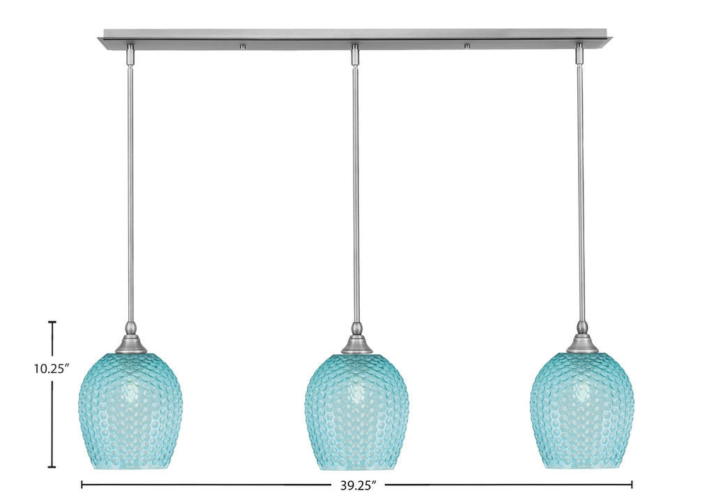 Stem Three Light Linear Pendalier in Brushed Nickel with Turquoise Textured Shade