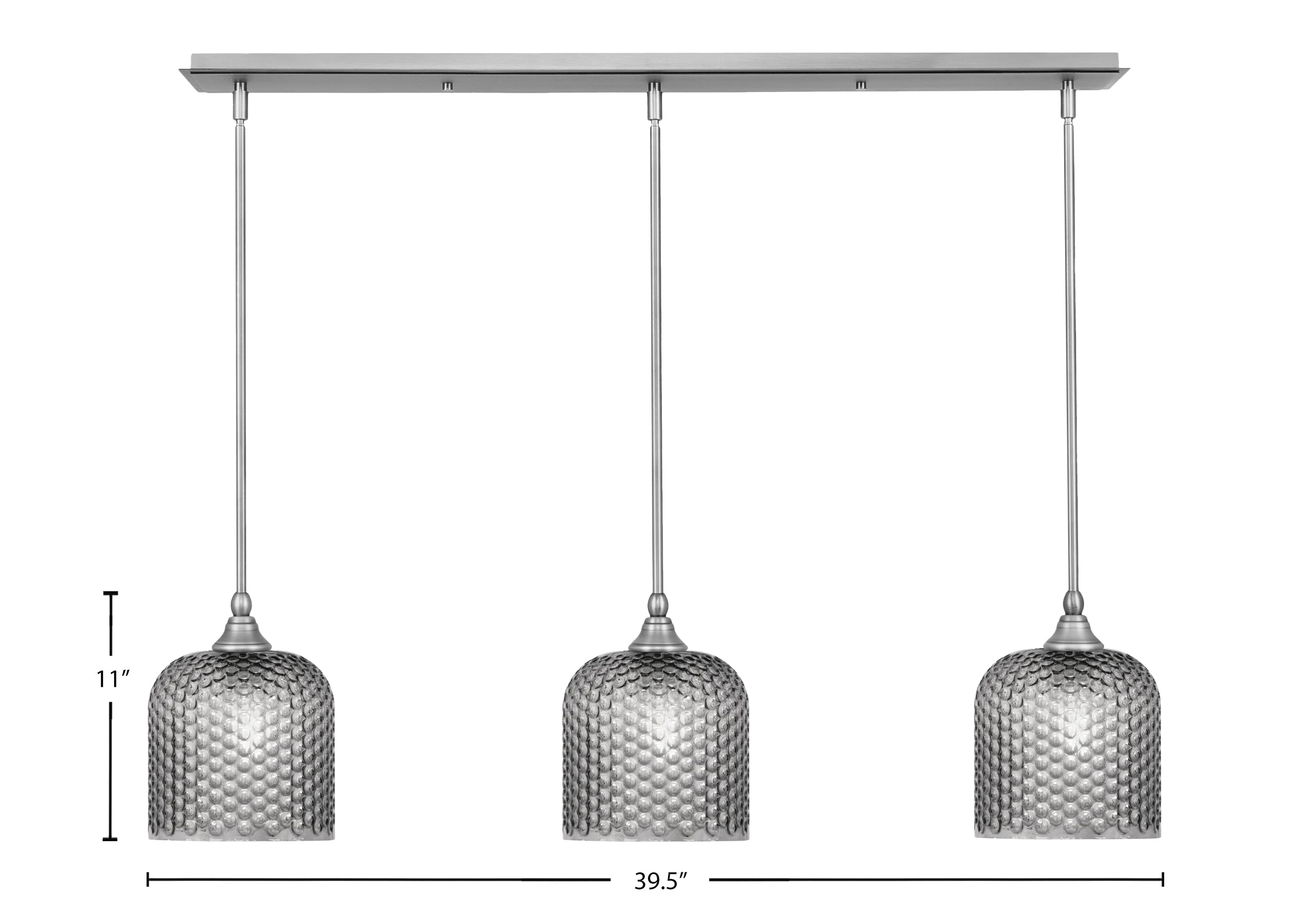 Stem Three Light Linear Pendalier in Brushed Nickel with Smoke Textured Shade