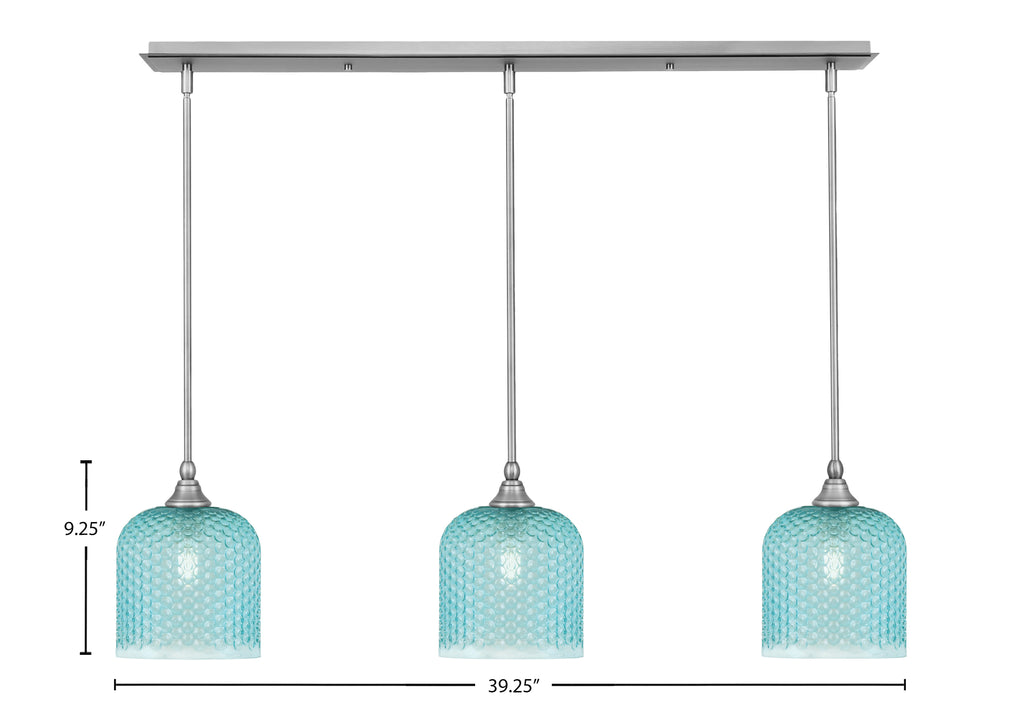 Stem Three Light Linear Pendalier in Brushed Nickel with Turquoise Textured Shade