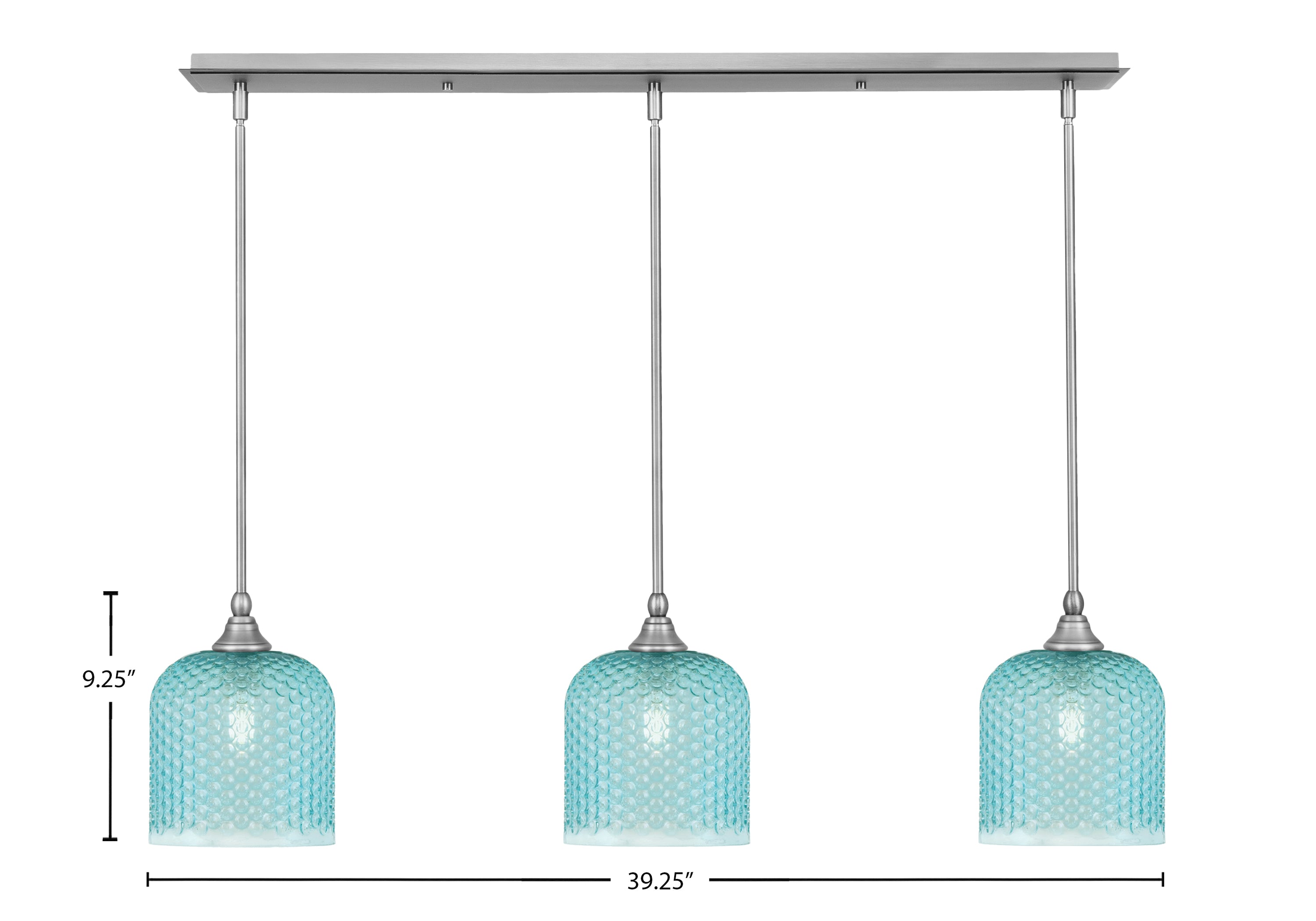 Stem Three Light Linear Pendalier in Brushed Nickel with Turquoise Textured Shade
