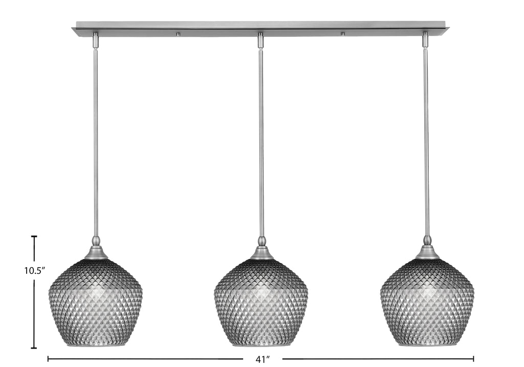 Stem Three Light Linear Pendalier in Brushed Nickel with Smoke Textured Shade
