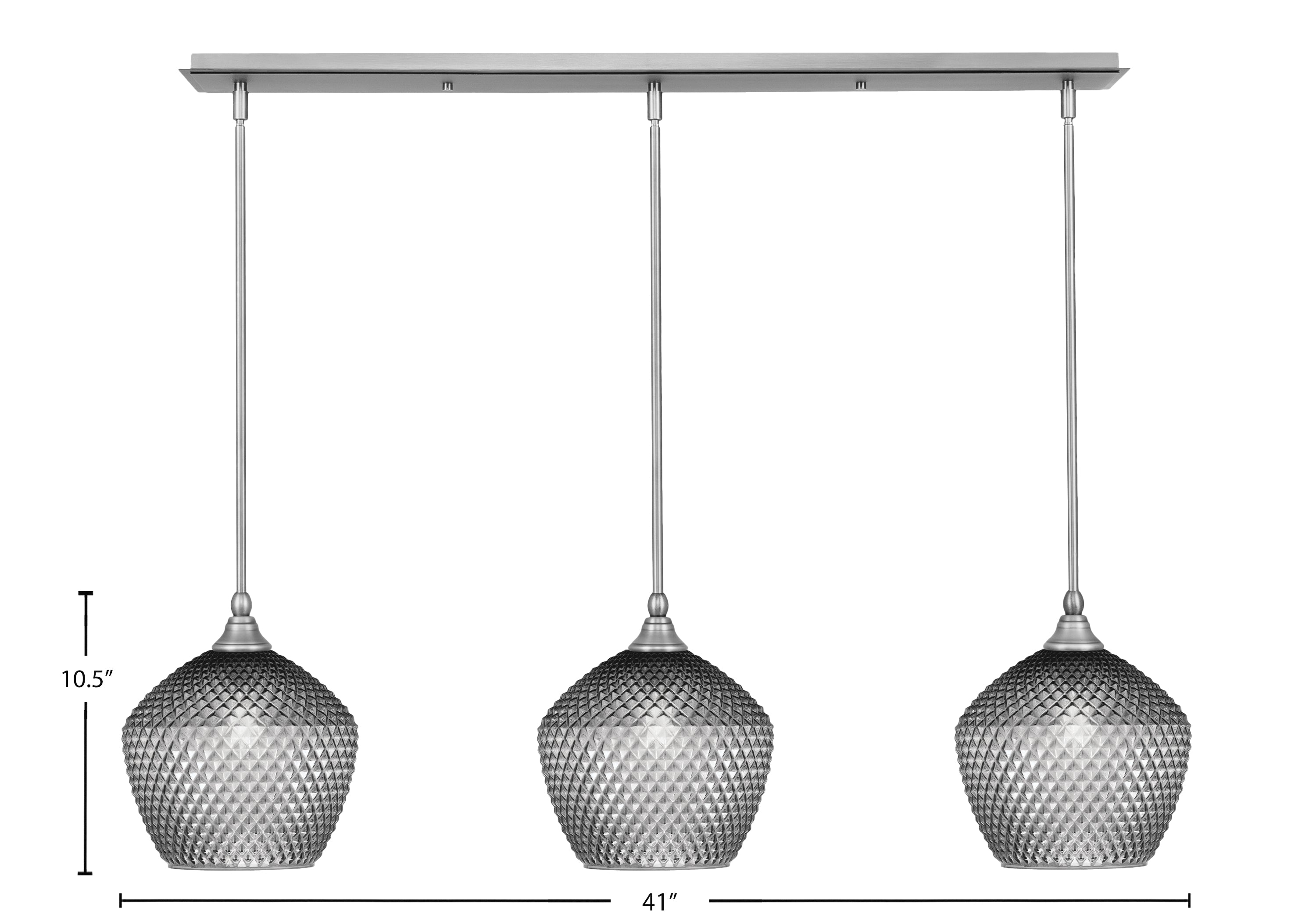 Stem Three Light Linear Pendalier in Brushed Nickel with Smoke Textured Shade