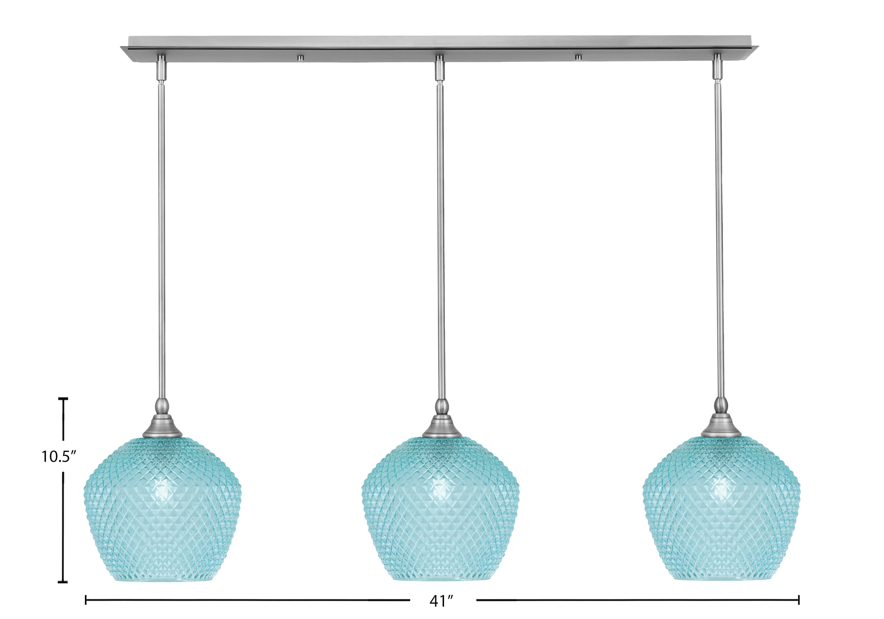 Stem Three Light Linear Pendalier in Brushed Nickel with Turquoise Textured Shade
