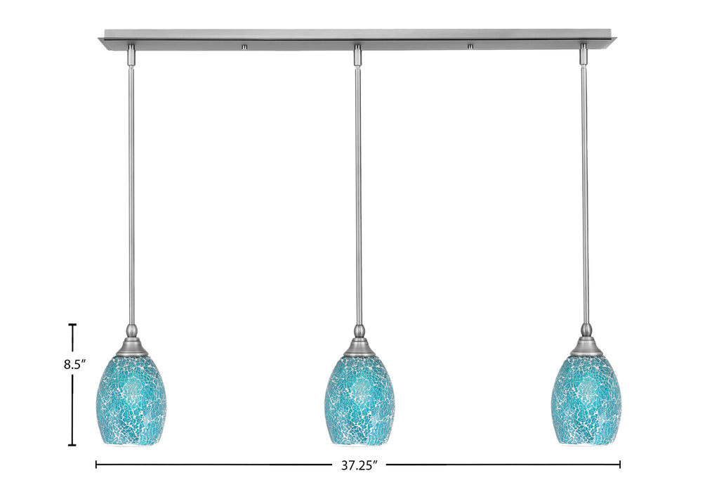 Any Three Light Linear Pendalier in Brushed Nickel with 5" Turquoise Fusion Shade
