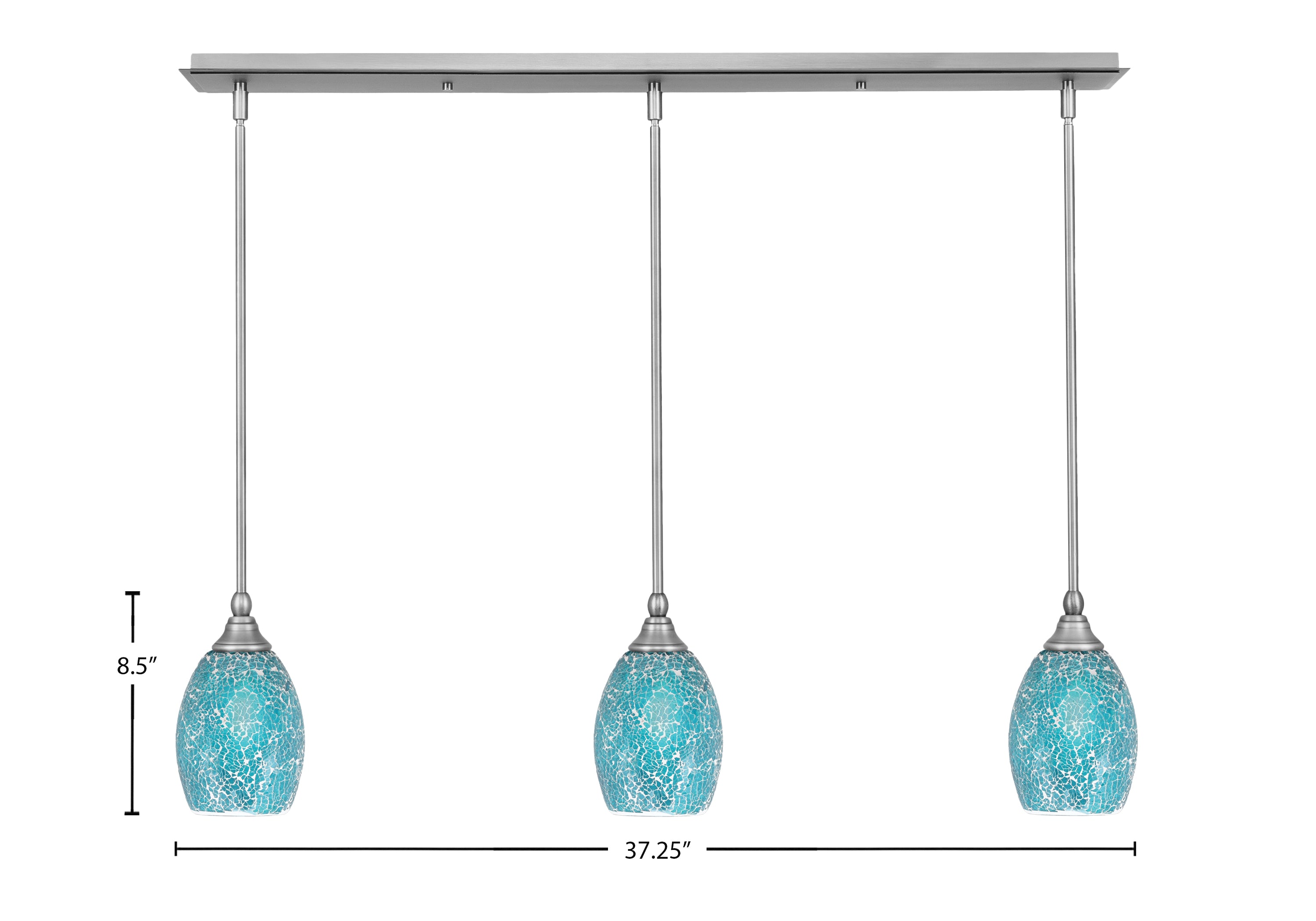 Any Three Light Linear Pendalier in Brushed Nickel with 5" Turquoise Fusion Shade