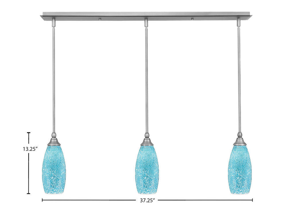 Any Three Light Linear Pendalier in Brushed Nickel with 5.5" Turquoise Fusion Shade
