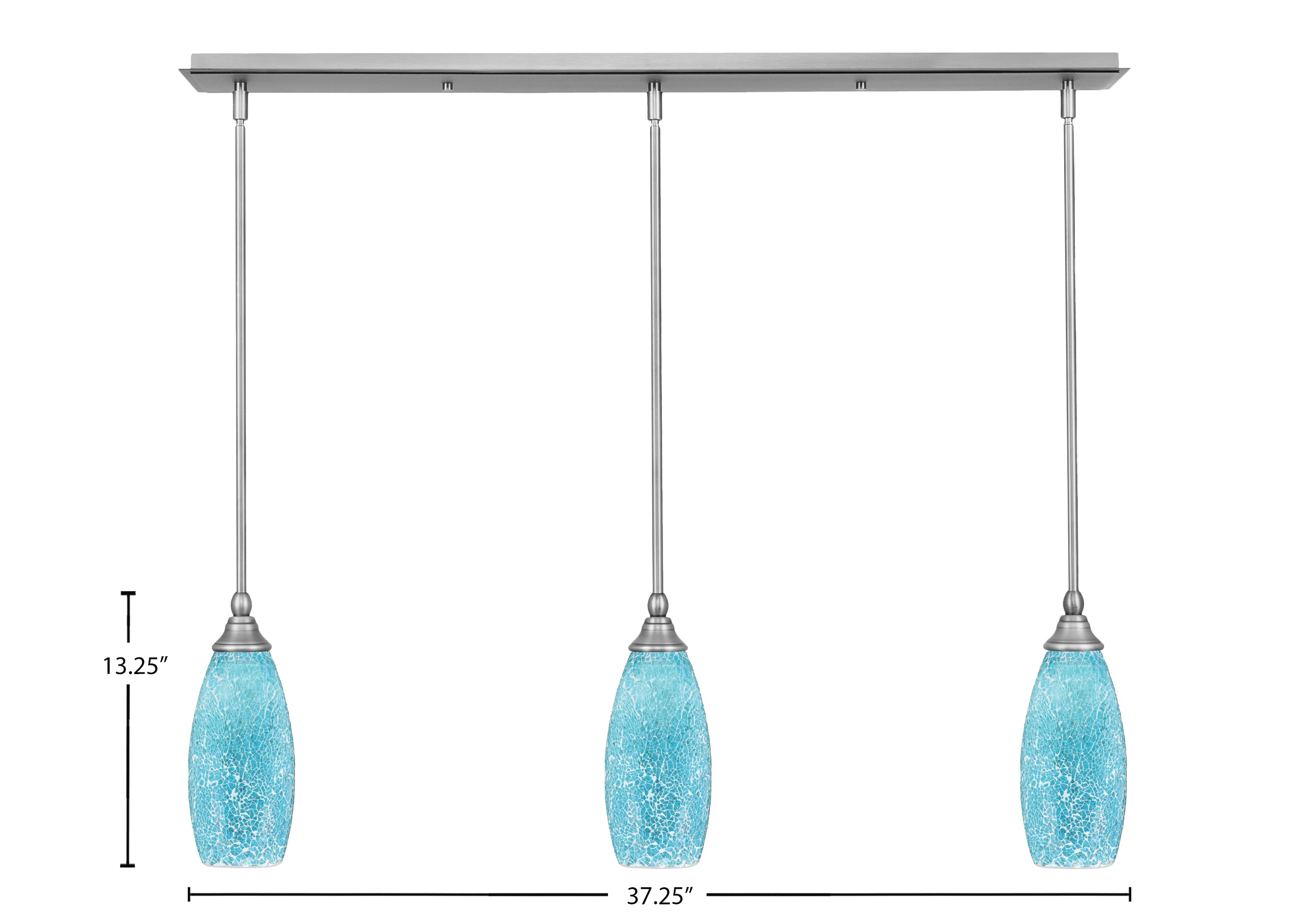Any Three Light Linear Pendalier in Brushed Nickel with 5.5" Turquoise Fusion Shade