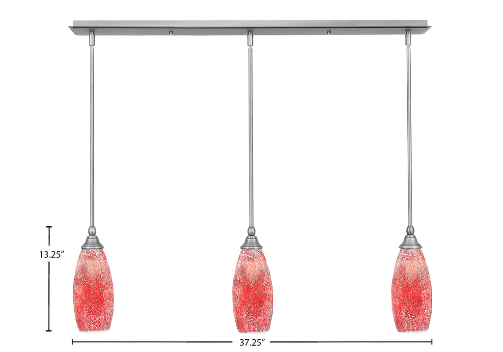 Any Three Light Linear Pendalier in Brushed Nickel with 5.5" Red Fusion Shade