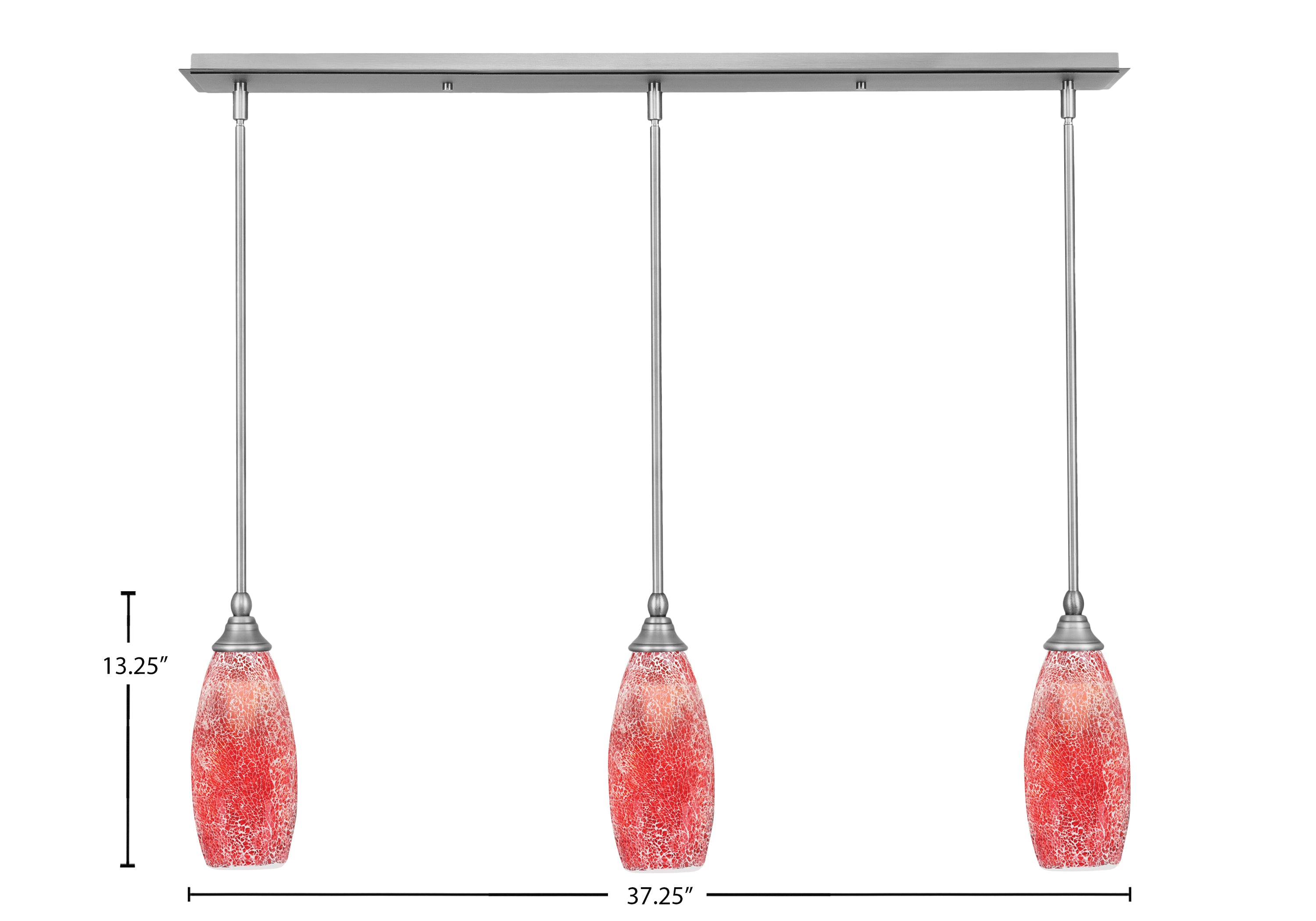 Any Three Light Linear Pendalier in Brushed Nickel with 5.5" Red Fusion Shade