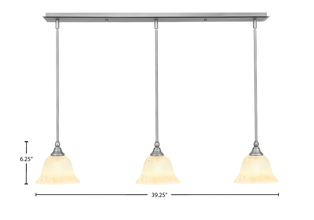 Any Three Light Linear Pendalier in Brushed Nickel with 7" Italian Marble Shade