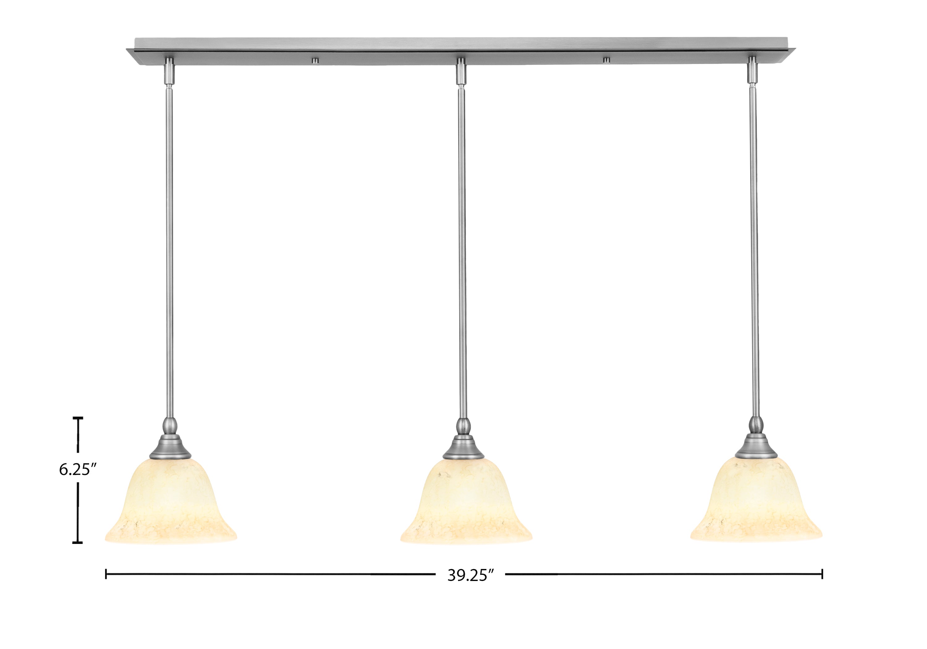 Any Three Light Linear Pendalier in Brushed Nickel with 7" Italian Marble Shade