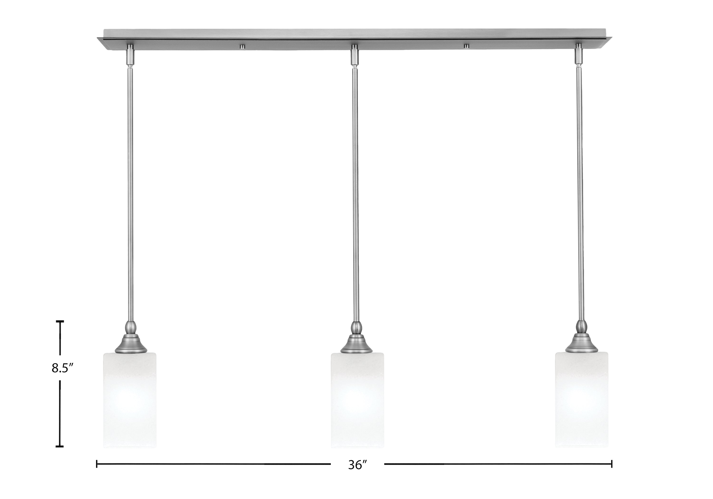 Stem Three Light Linear Pendalier in Brushed Nickel with Square White Marble Shade