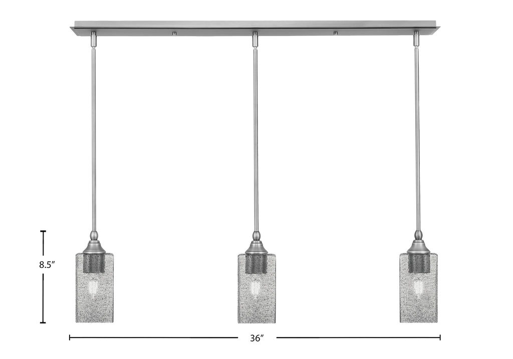 Stem Three Light Linear Pendalier in Brushed Nickel with Square Smoke Bubble Shade