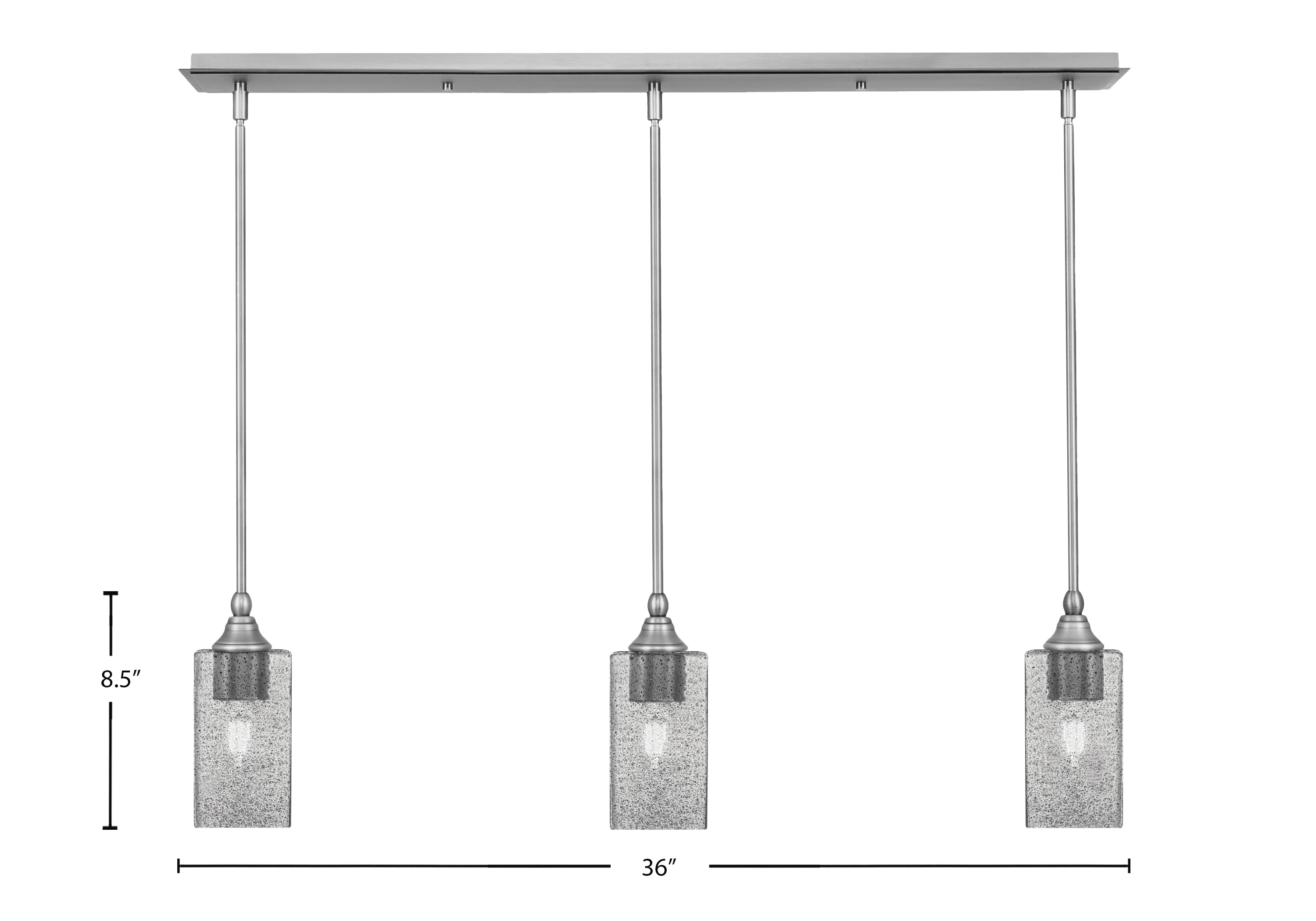 Stem Three Light Linear Pendalier in Brushed Nickel with Square Smoke Bubble Shade