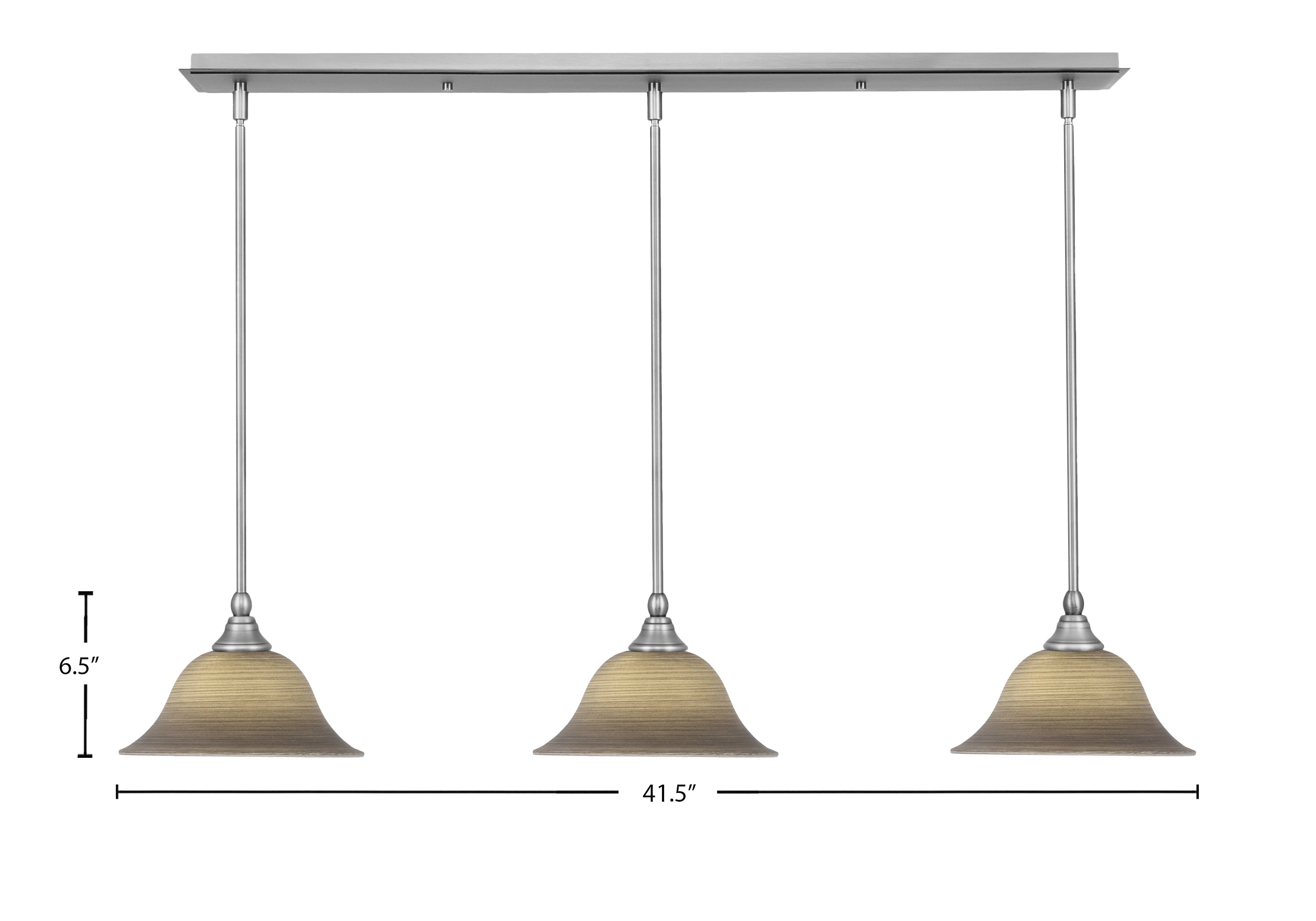 Any Three Light Linear Pendalier in Brushed Nickel with 10" Gray Linen Shade