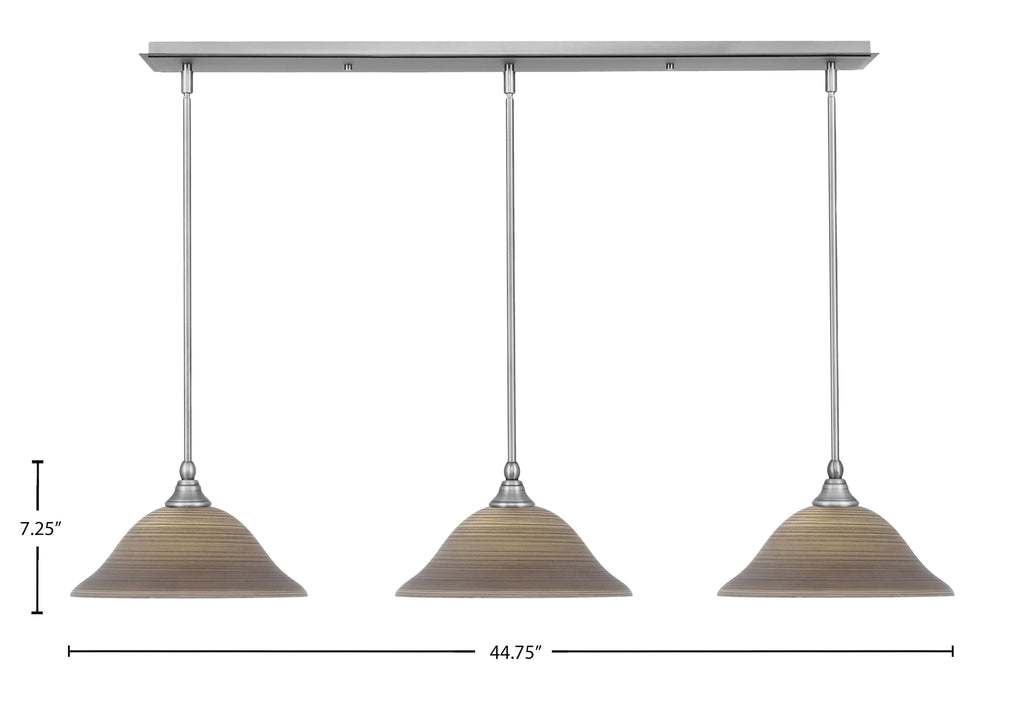 Any Three Light Linear Pendalier in Brushed Nickel with 12" Gray Linen Shade