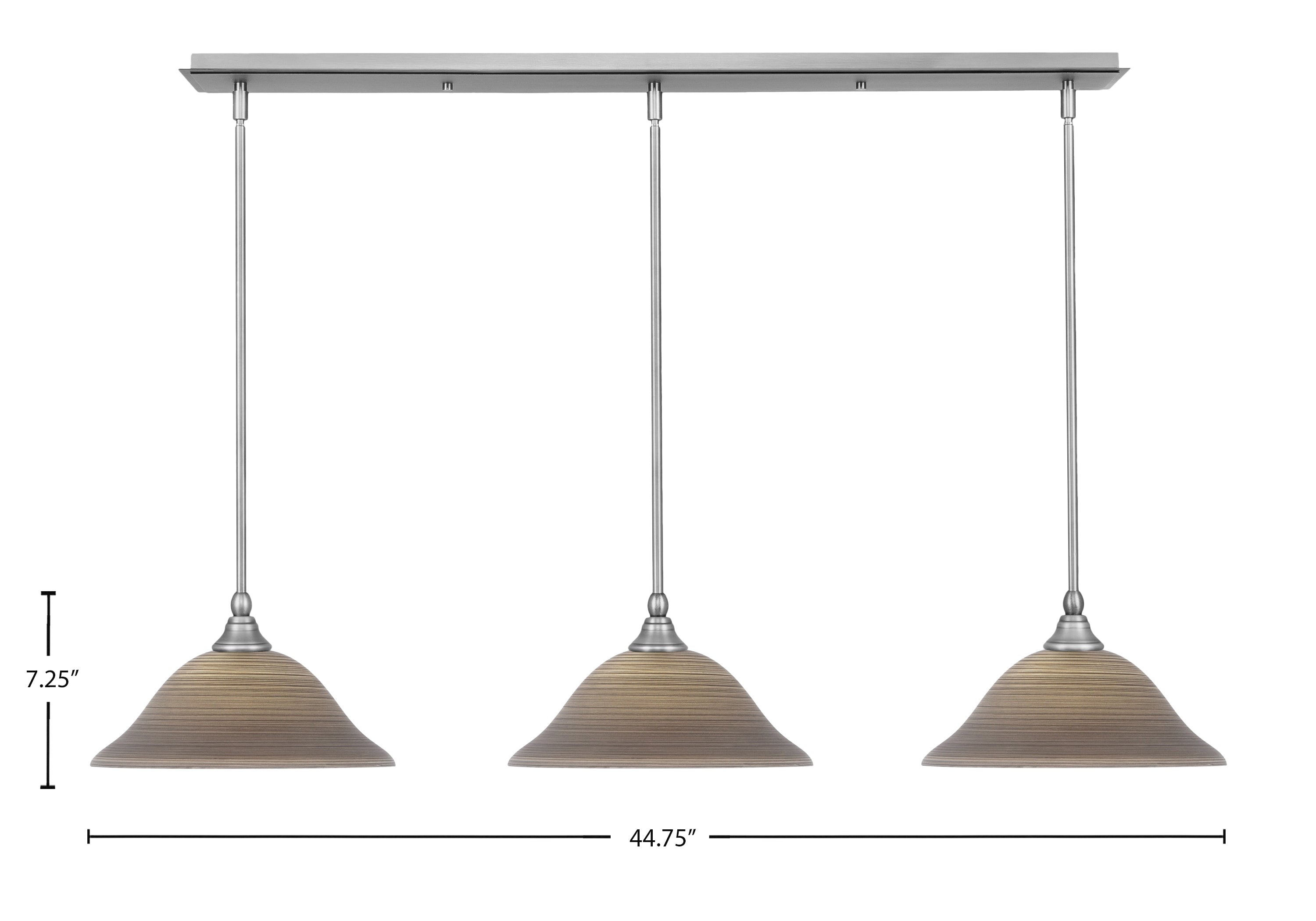 Any Three Light Linear Pendalier in Brushed Nickel with 12" Gray Linen Shade