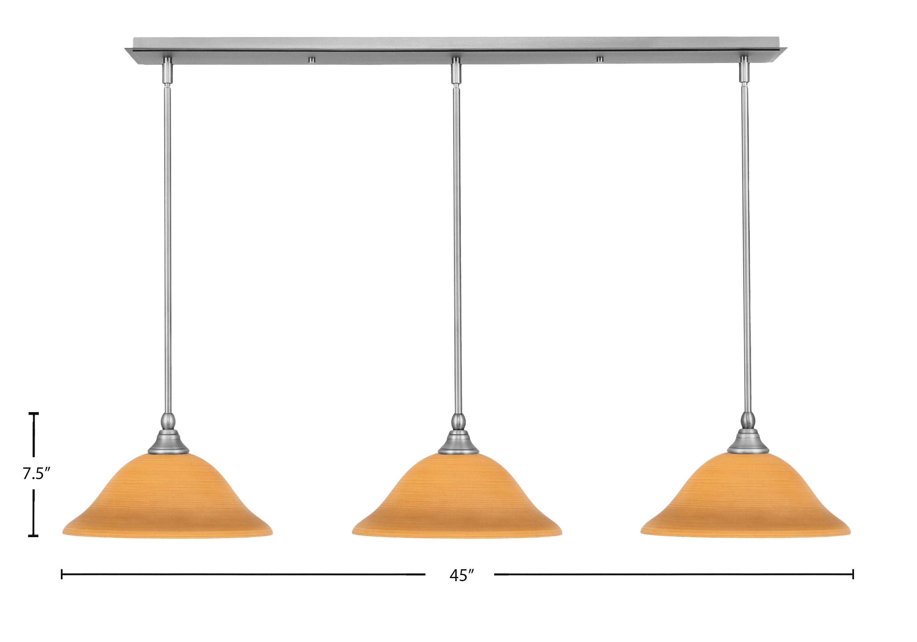 Stem Three Light Linear Pendalier in Brushed Nickel with Cayenne Linen Shade
