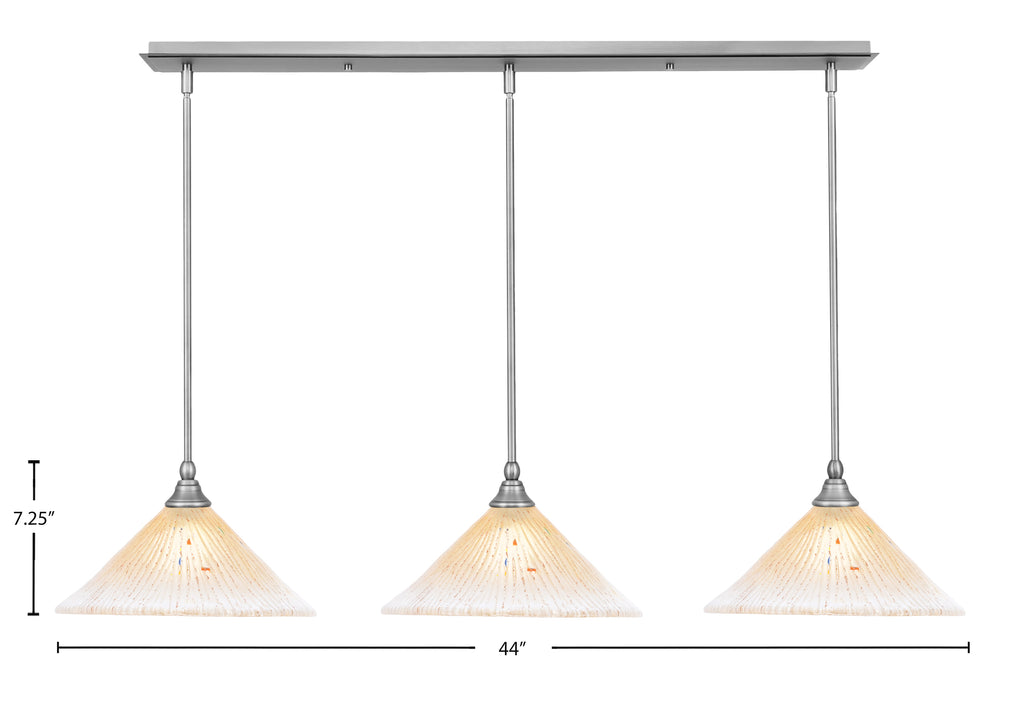 Any Three Light Linear Pendalier in Brushed Nickel with 12" Amber Crystal Shade