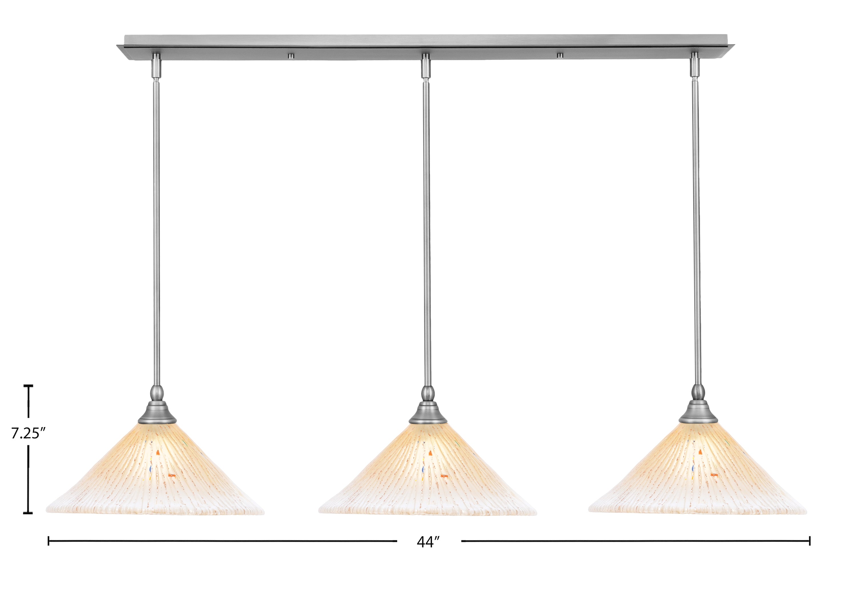 Any Three Light Linear Pendalier in Brushed Nickel with 12" Amber Crystal Shade