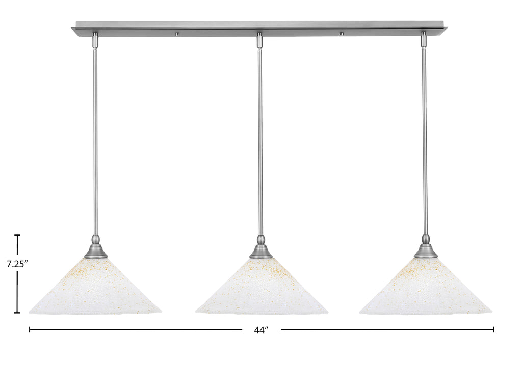 Any Three Light Linear Pendalier in Brushed Nickel with 12" Gold Ice Shade