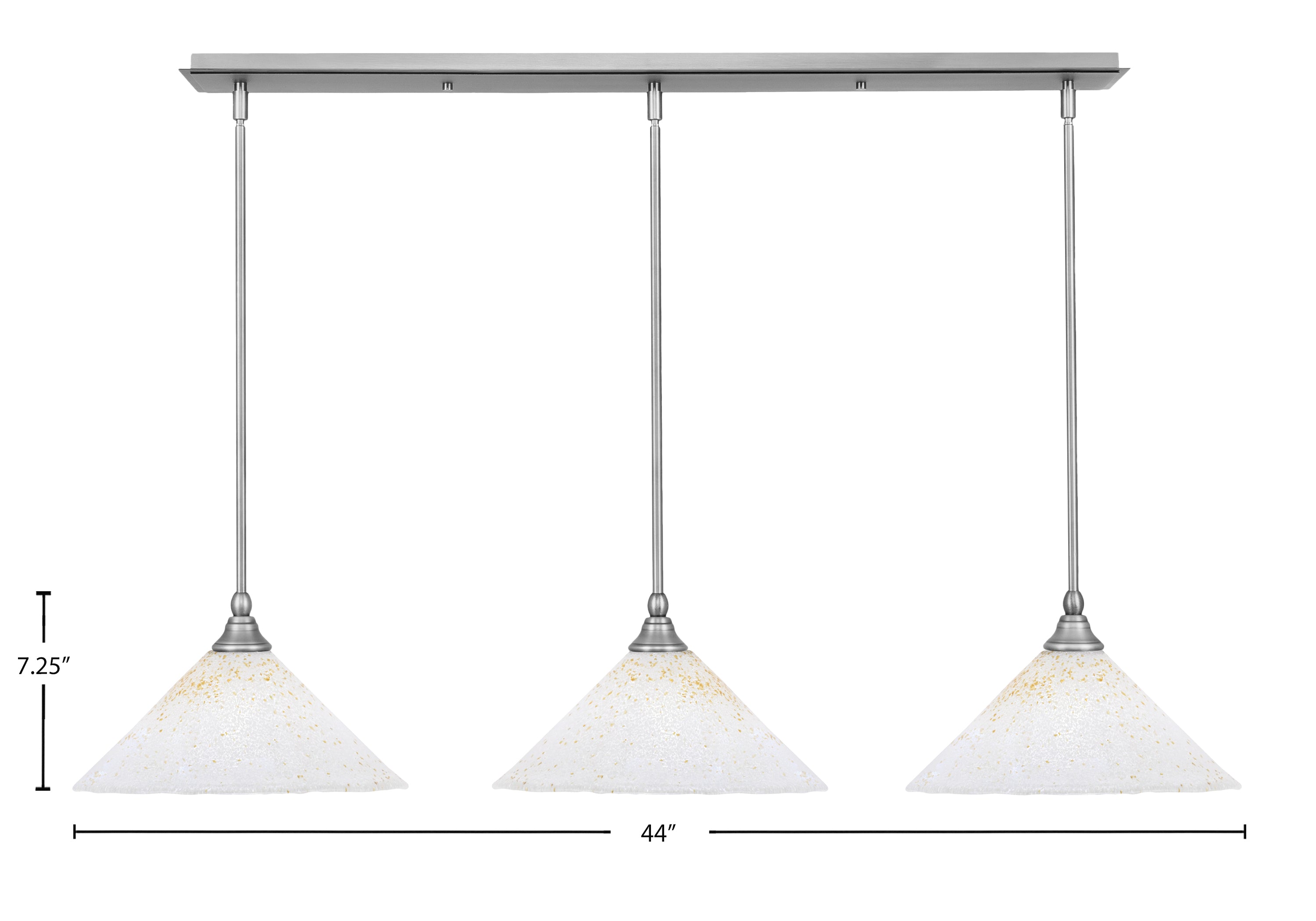 Any Three Light Linear Pendalier in Brushed Nickel with 12" Gold Ice Shade