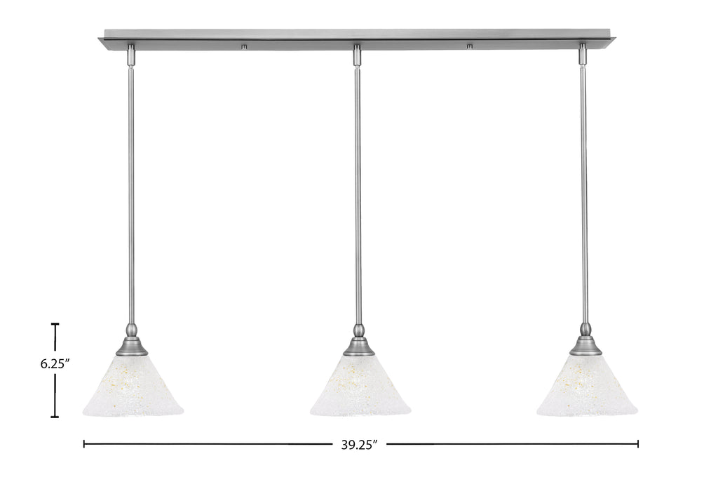 Any Three Light Linear Pendalier in Brushed Nickel with 7" Gold Ice Shade