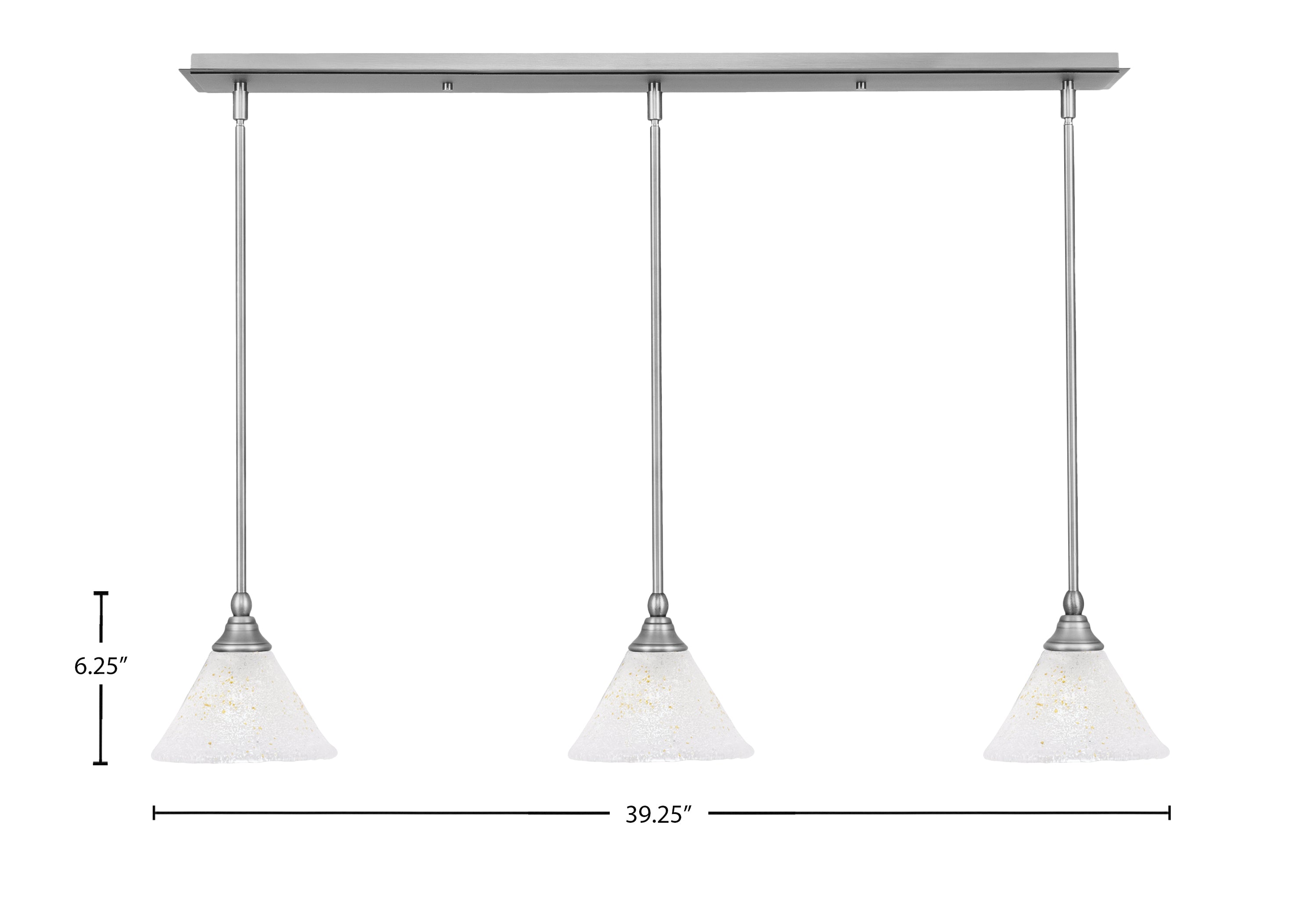 Any Three Light Linear Pendalier in Brushed Nickel with 7" Gold Ice Shade