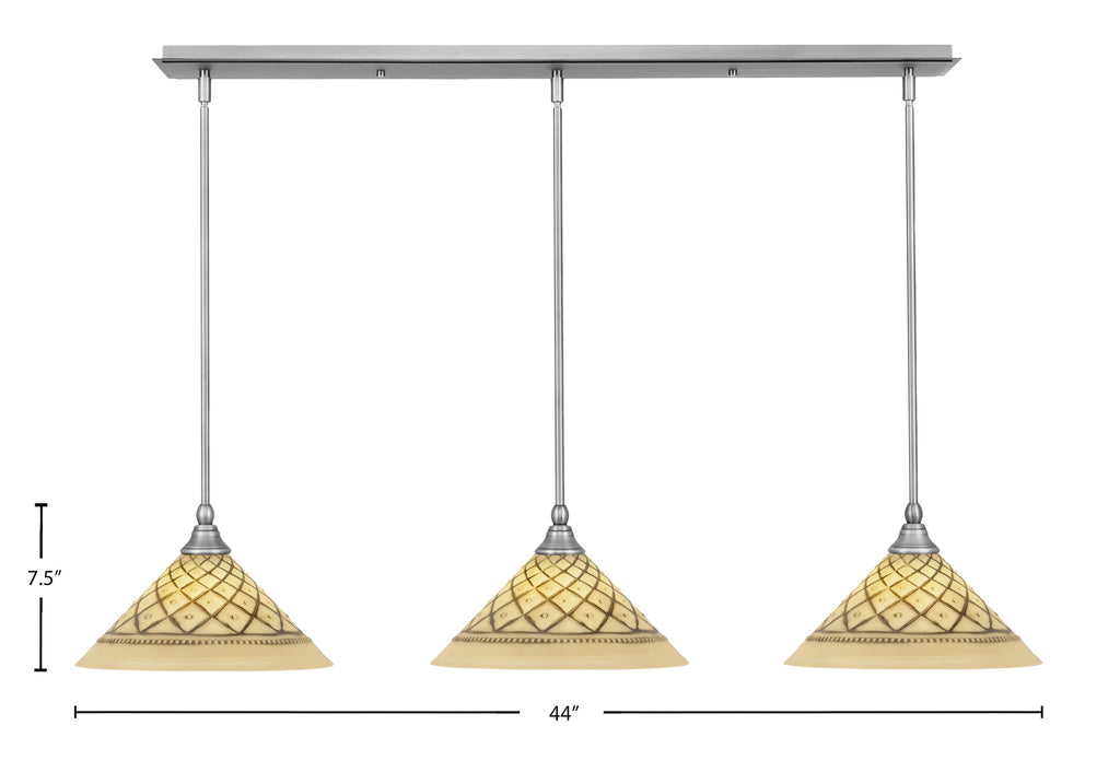 Stem Three Light Linear Pendalier in Brushed Nickel with Chocolate Icing Glass Shade