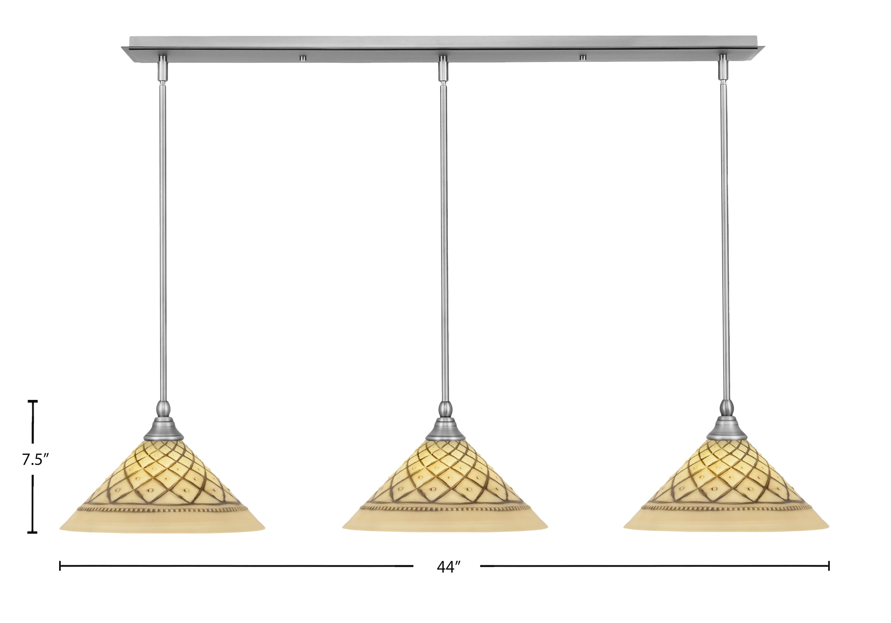 Stem Three Light Linear Pendalier in Brushed Nickel with Chocolate Icing Glass Shade