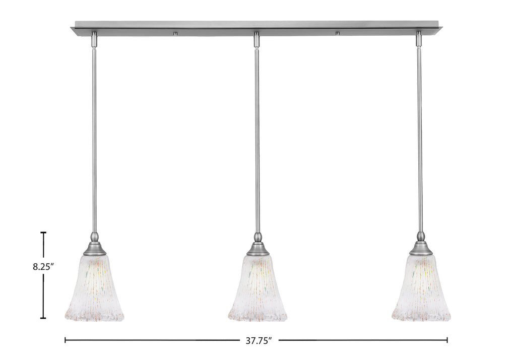 Any Three Light Linear Pendalier in Brushed Nickel with 5.5" Fluted Frosted Crystal Shade