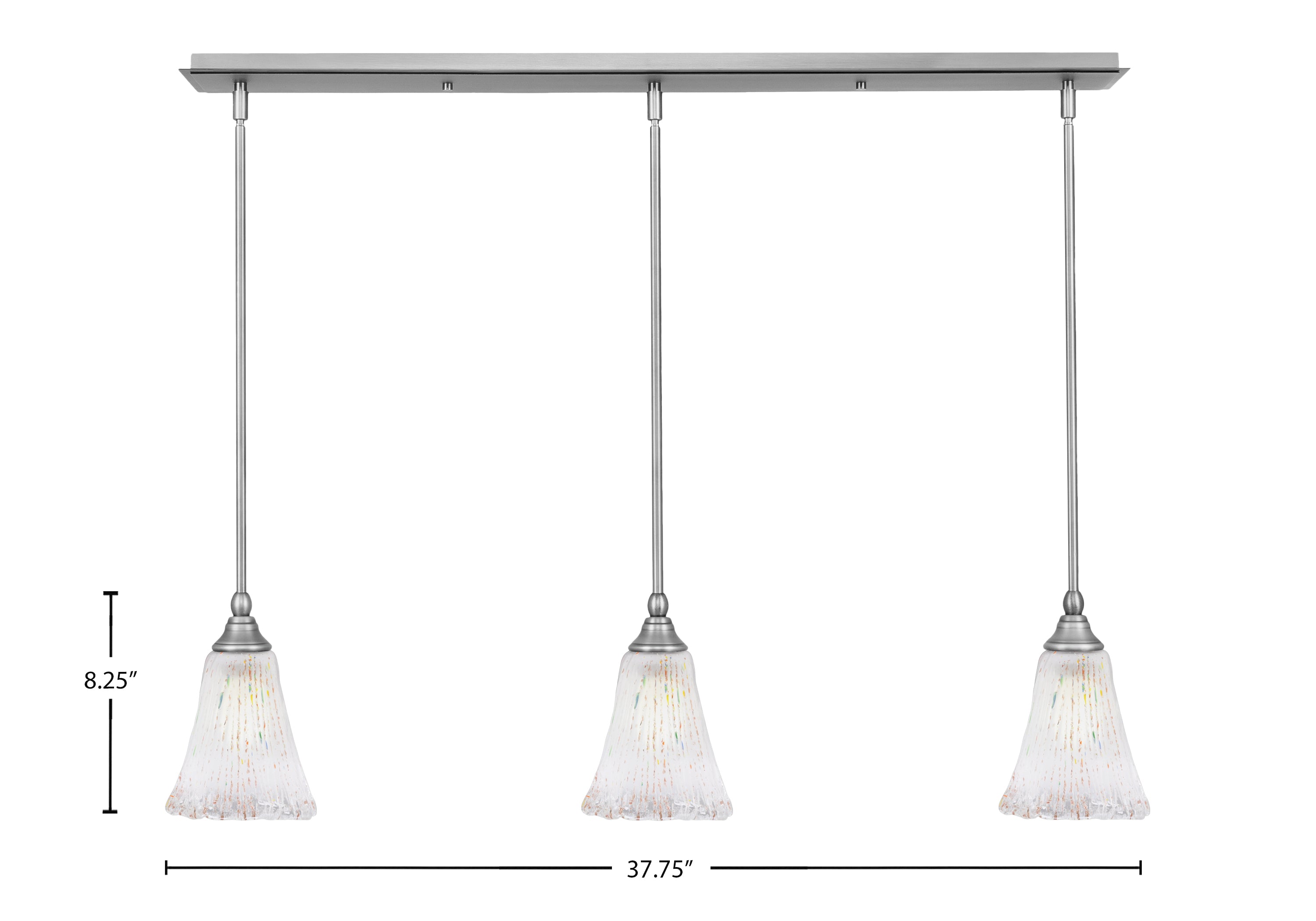 Any Three Light Linear Pendalier in Brushed Nickel with 5.5" Fluted Frosted Crystal Shade
