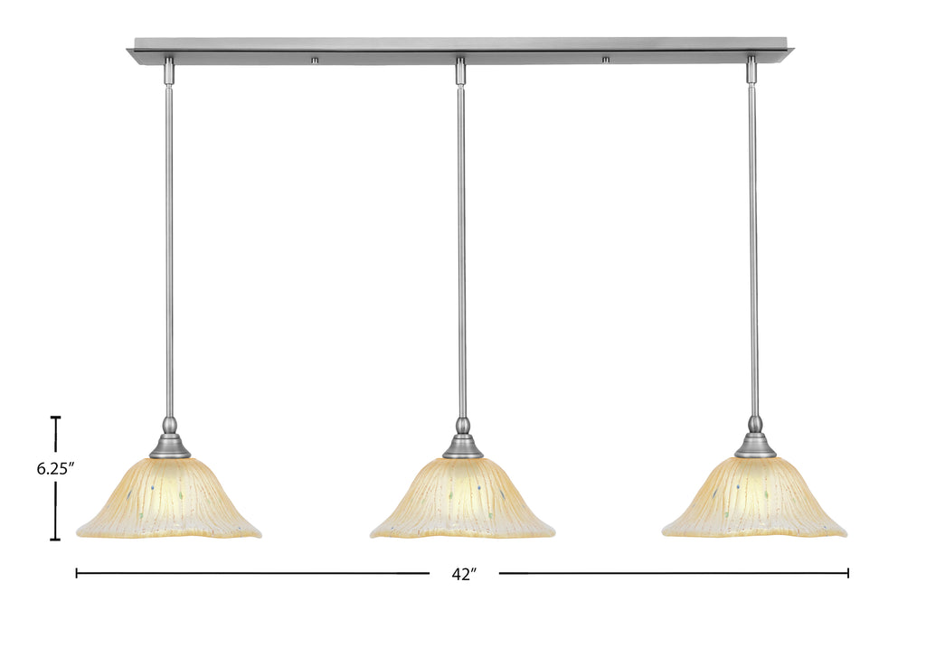 Any Three Light Linear Pendalier in Brushed Nickel with 10" Amber Crystal Shade