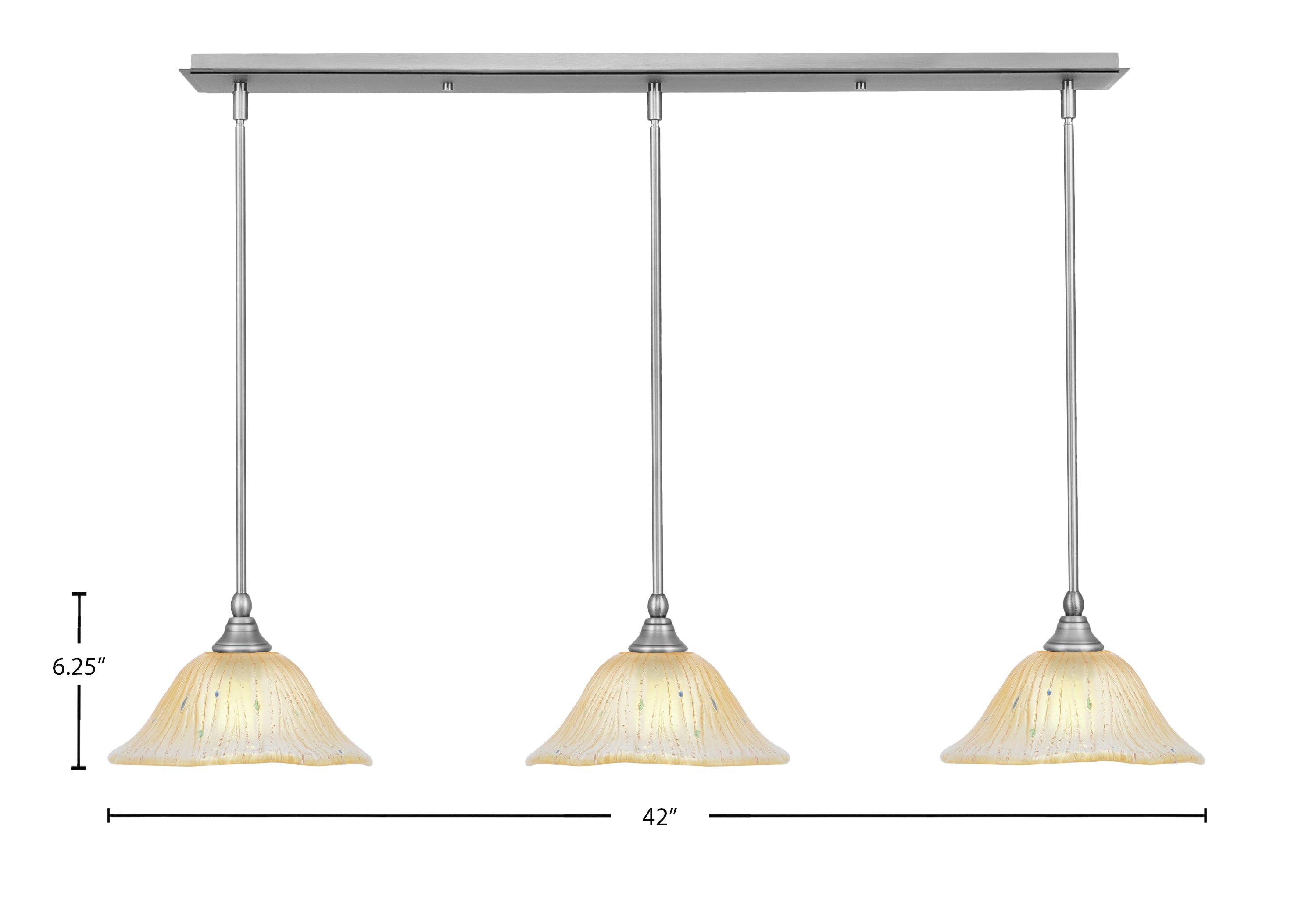 Any Three Light Linear Pendalier in Brushed Nickel with 10" Amber Crystal Shade