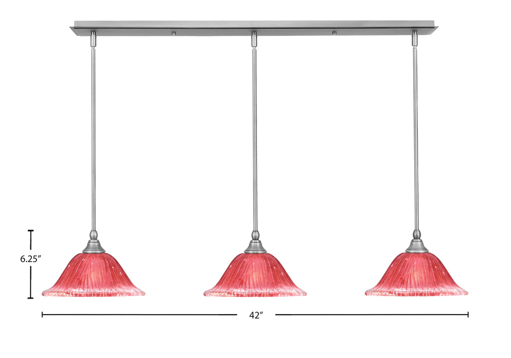Any Three Light Linear Pendalier in Brushed Nickel with 10" Raspberry Crystal Shade