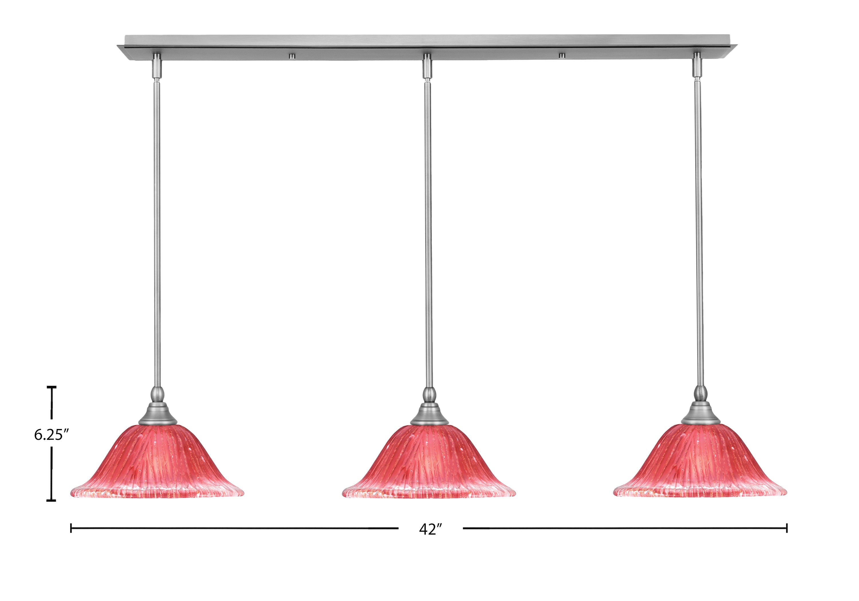 Any Three Light Linear Pendalier in Brushed Nickel with 10" Raspberry Crystal Shade