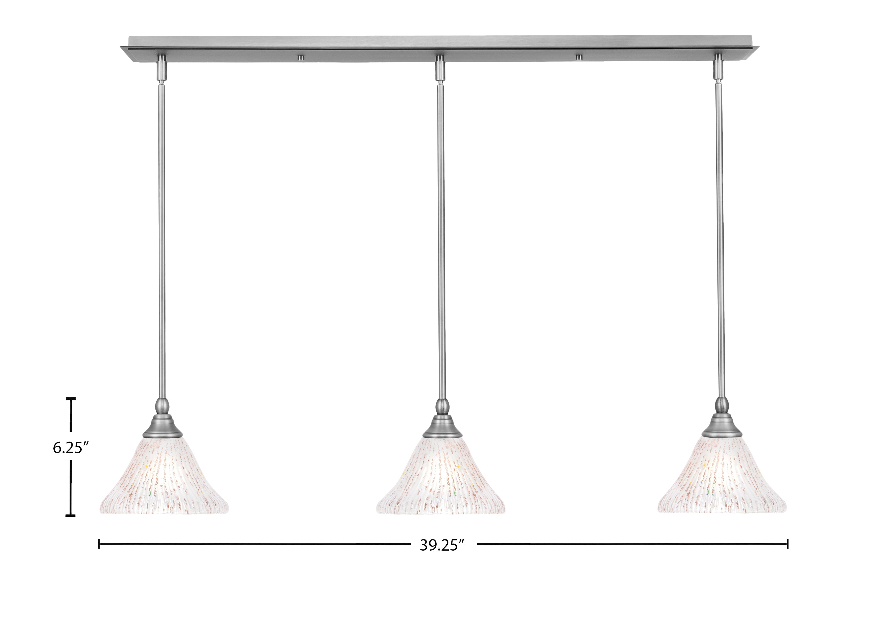 Any Three Light Linear Pendalier in Brushed Nickel with 7" Frosted Crystal Shade