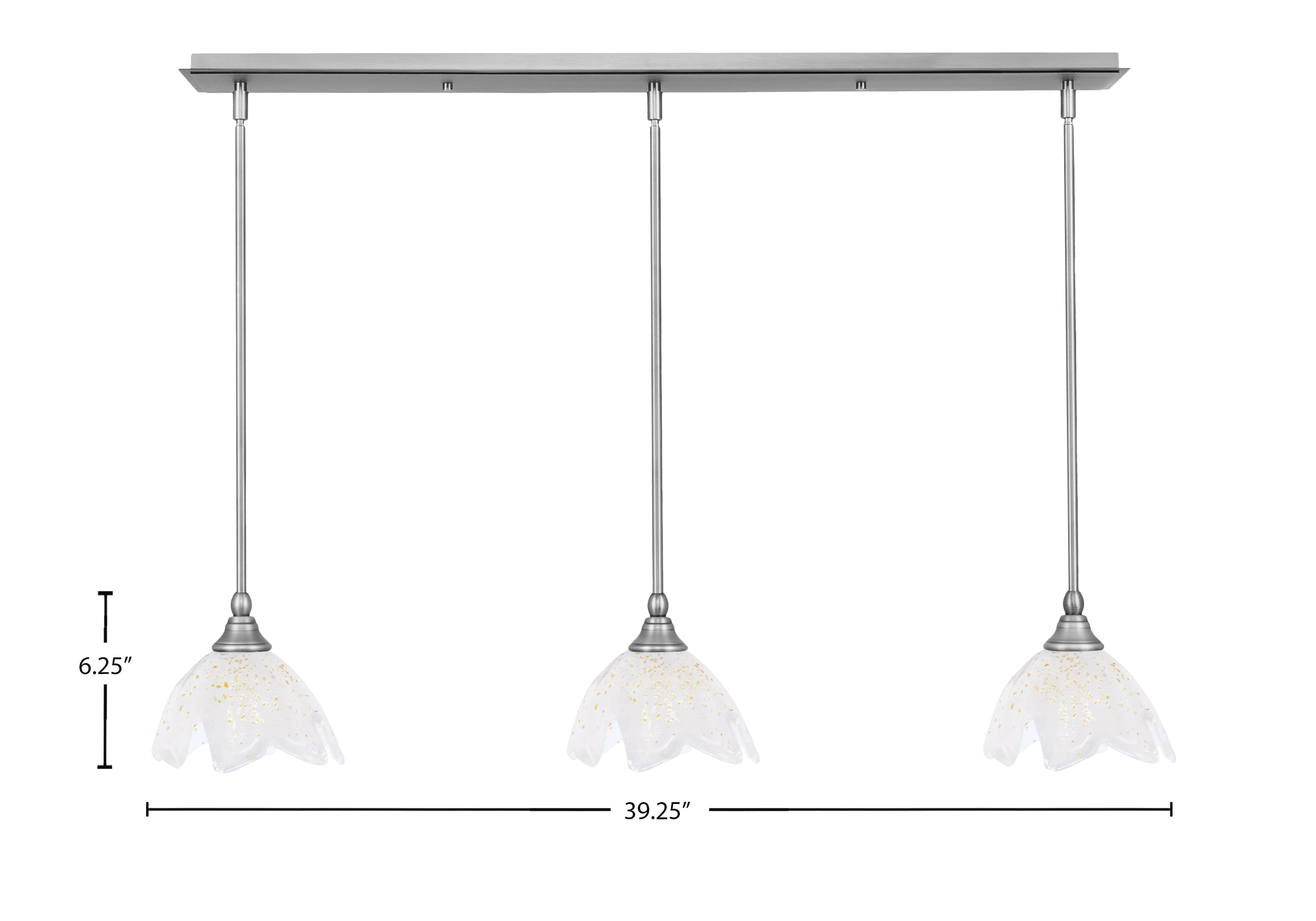 Any Three Light Linear Pendalier in Brushed Nickel with 7" Gold Ice Shade