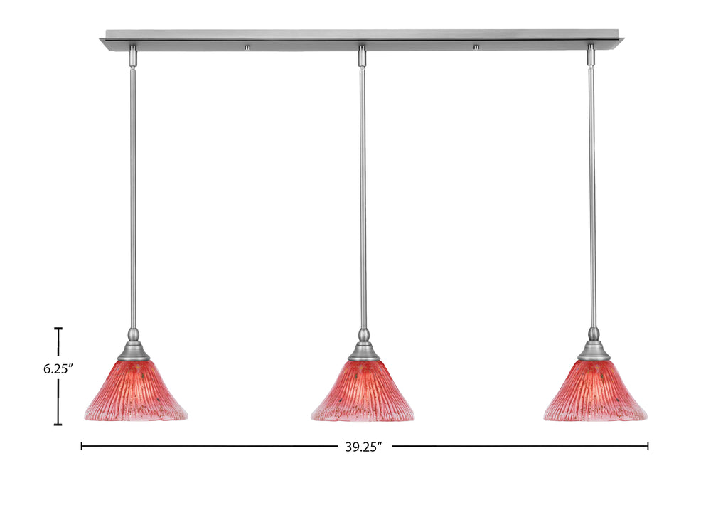 Any Three Light Linear Pendalier in Brushed Nickel with 7" Raspberry Crystal Shade