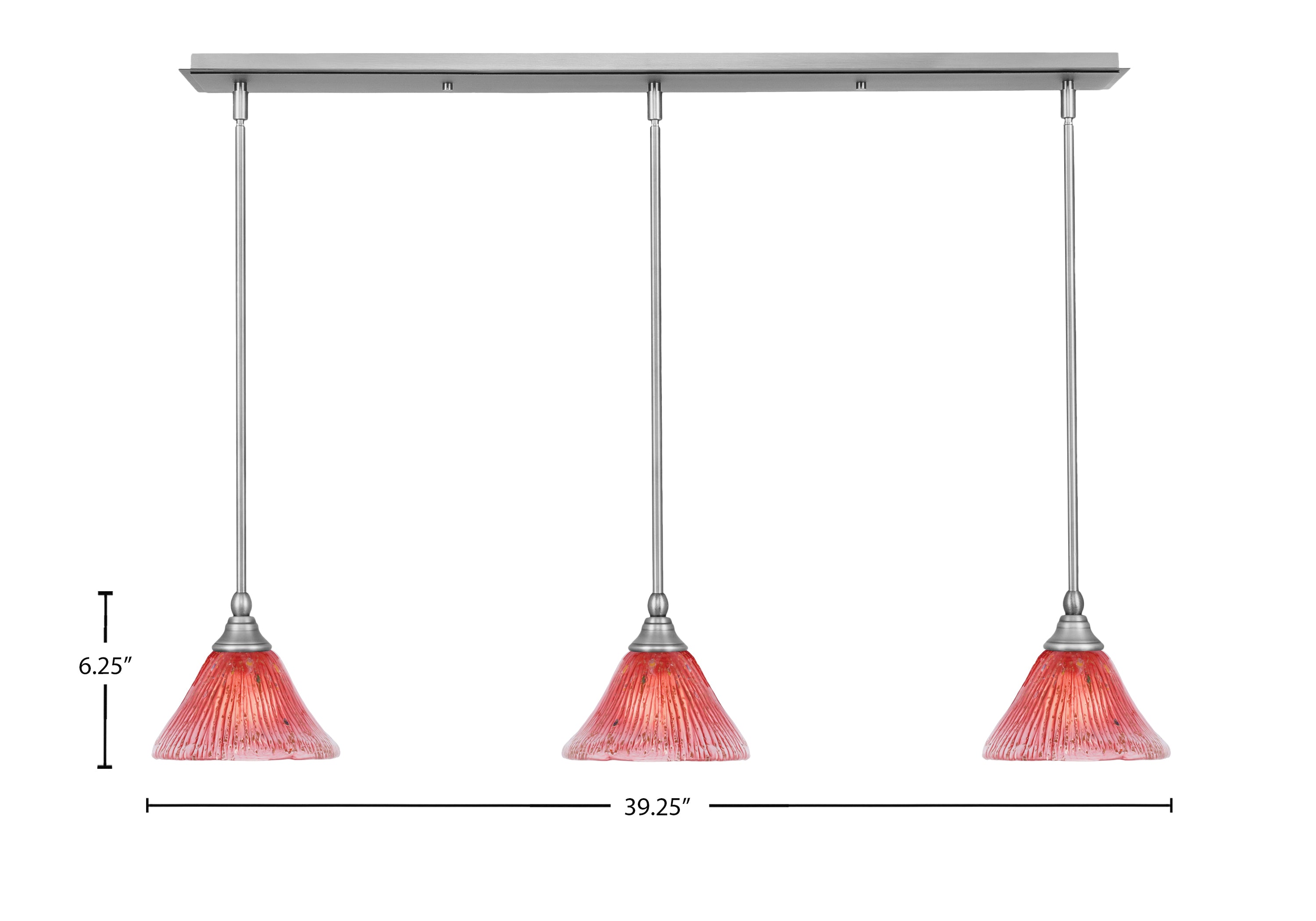 Any Three Light Linear Pendalier in Brushed Nickel with 7" Raspberry Crystal Shade