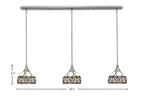 Any Three Light Linear Pendalier in Brushed Nickel with 7" Royal Merlot Art Glass Shade