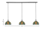 Any Three Light Linear Pendalier in Brushed Nickel with 7" Kaleidoscope Art Glass Shade