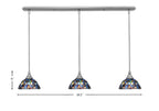 Any Three Light Linear Pendalier in Brushed Nickel with 7" Blue Mosaic Art Glass Shade