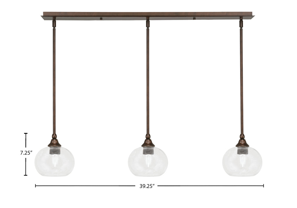 Stem Three Light Linear Pendalier in Bronze with Clear Bubble Shade