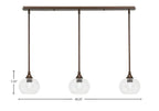 Stem Three Light Linear Pendalier in Bronze with Clear Bubble Shade